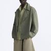 Zara Solid Color Suit Collar Comfortable Long Sleeve Trench Coat Men outerwear Green 0706907-500