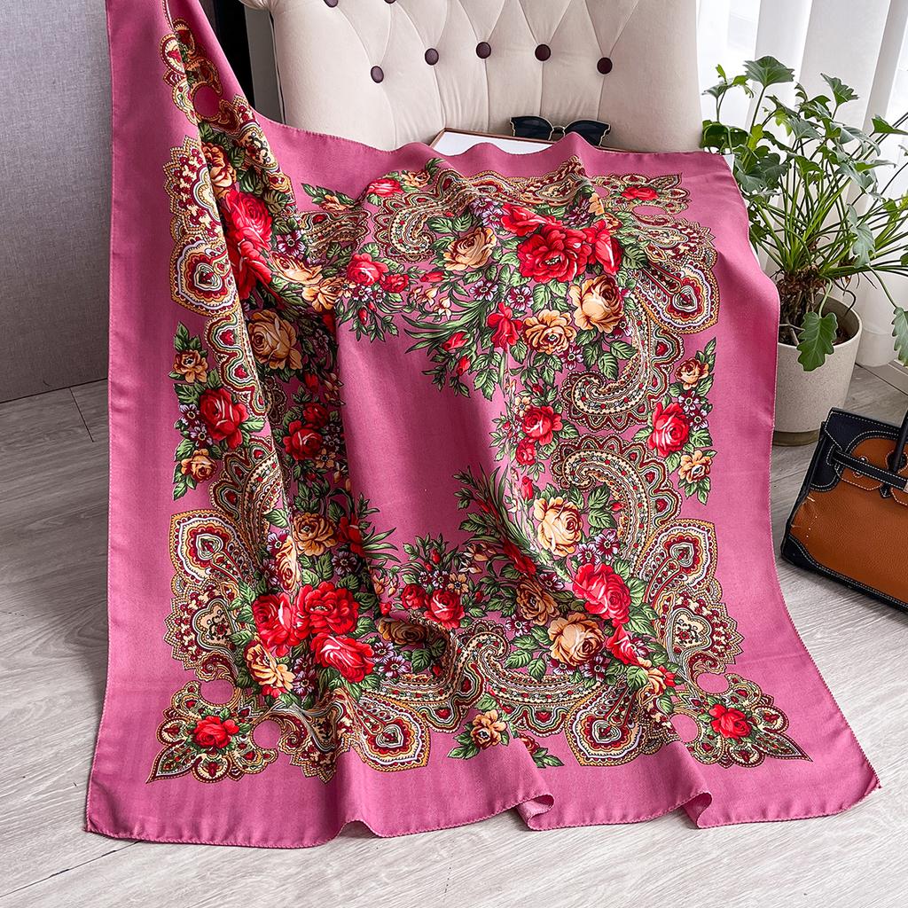 Women Russian Floral Scarf Ethnic Style Square Bandana Head Scarves Ladies Handkerchief Headband Silk Scarf Hair Wraps