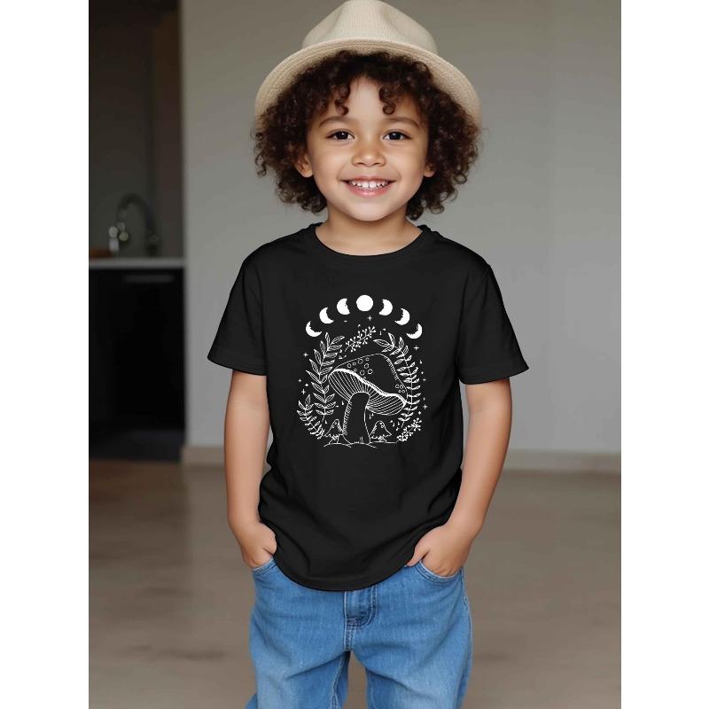 European Size Boys Round-neck Short-sleeved T-shirt with Mushroom Pattern Print