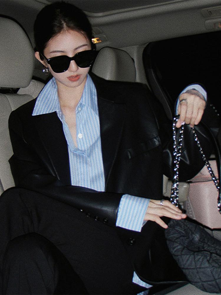 Blazers Women Faux Leather Jacket Black Punk Bomber Coat Female Spring Autumn Outwear