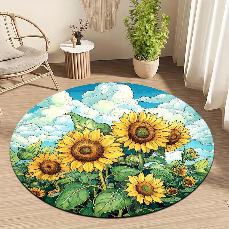 

Sunflower s bright style Flannel-printed round floor mats are slip-resistant Suitable living room bedroom terrace garden carpets 60cm