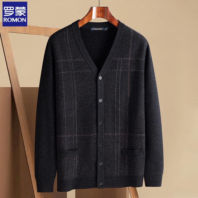 ROMON Men's 100% Wool Jacquard Thick Knit Cardigan