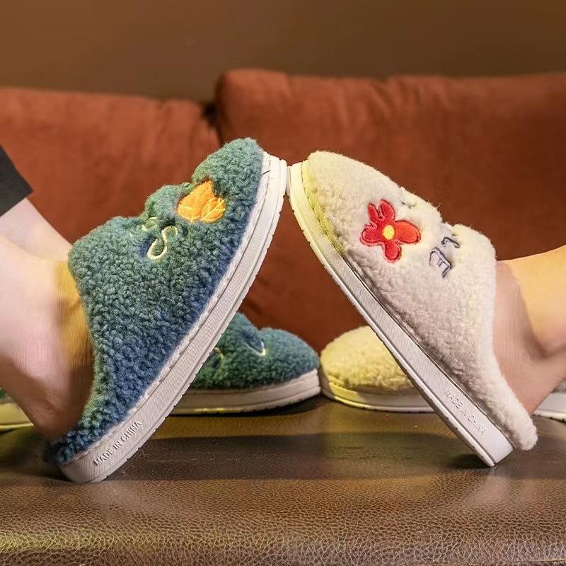 Hausschuhe Damen Herbst und Winter Zuhause Drinnen Niedlich Rutschfest Wochenbett Schuhe Paar Plüsch Zuhause Baumwollhausschuhe Herren Flauschiges Tablett