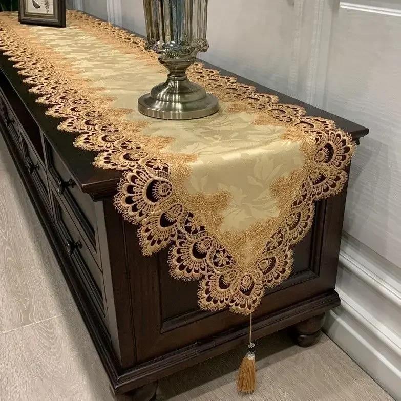 Tv Cabinet Lace Tablecloth  Embroidered Tassel Dining Table Flag Shoe Cabinet Long Striptransparent Yarn Dust Cover Cloth