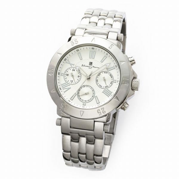 Salvatore Marra Metal Watch SM22108-SSWH Day & Date Display 10 ATM Water Resistant Silver Case White Metal Band