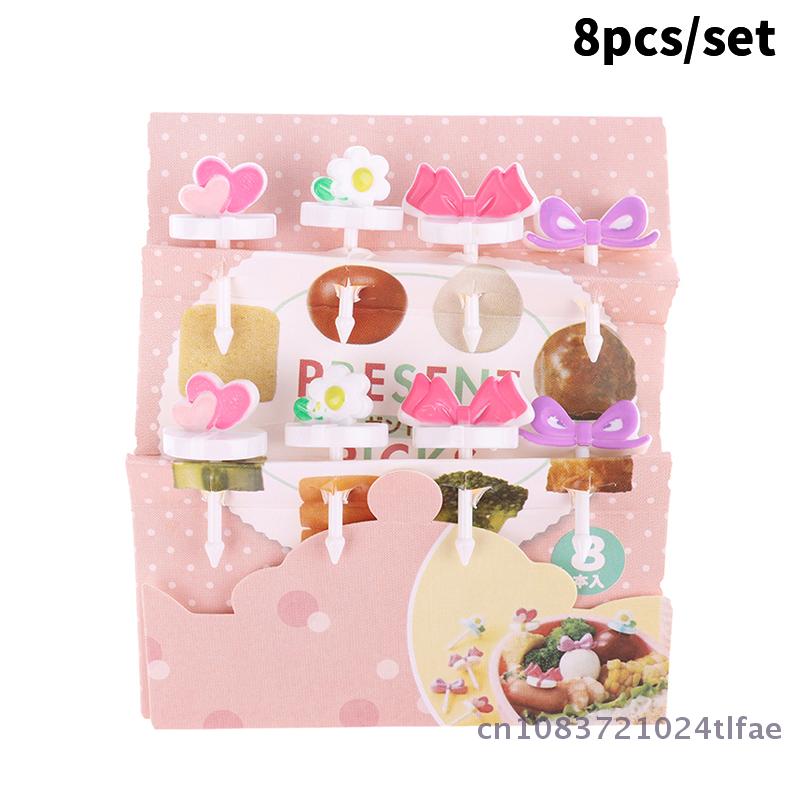 8 Pcs Kids Fruit Picks Needle Stick Toothpicks Mini Creative Fruit Cake Dessert Food Forks Lunch Box Decor Bento Accessories