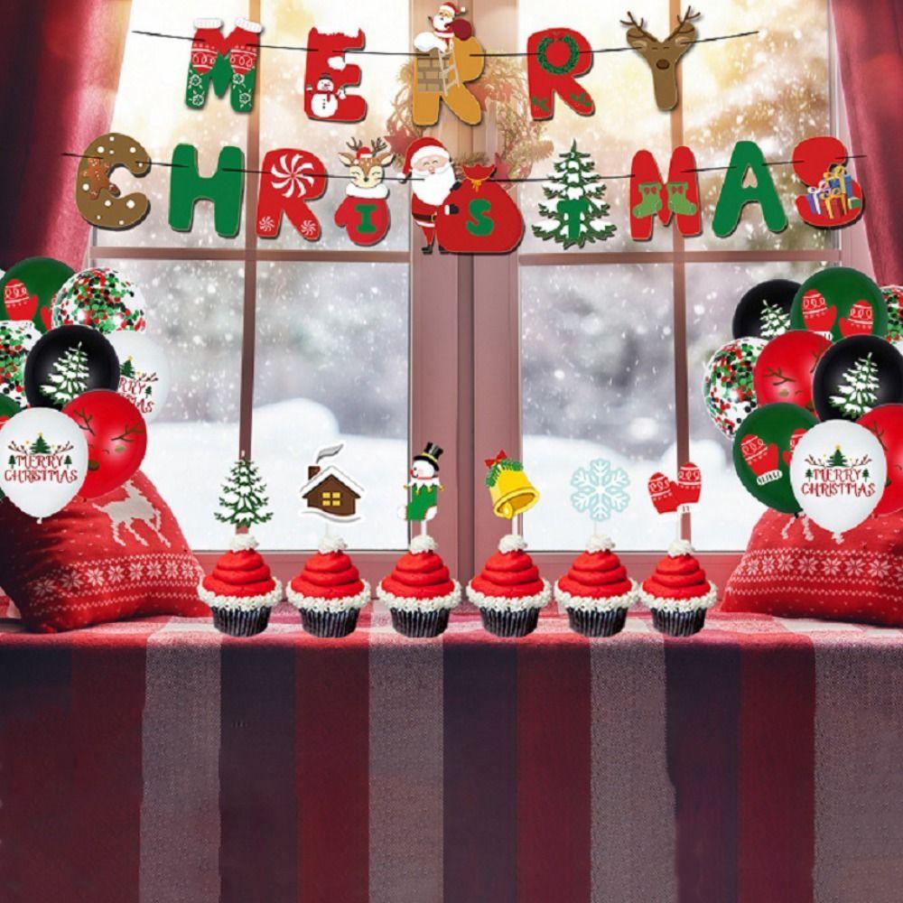 Cartoon Christmas Balloon Flag Decoration Christmas Tree Xmas Cake Flag  New Year