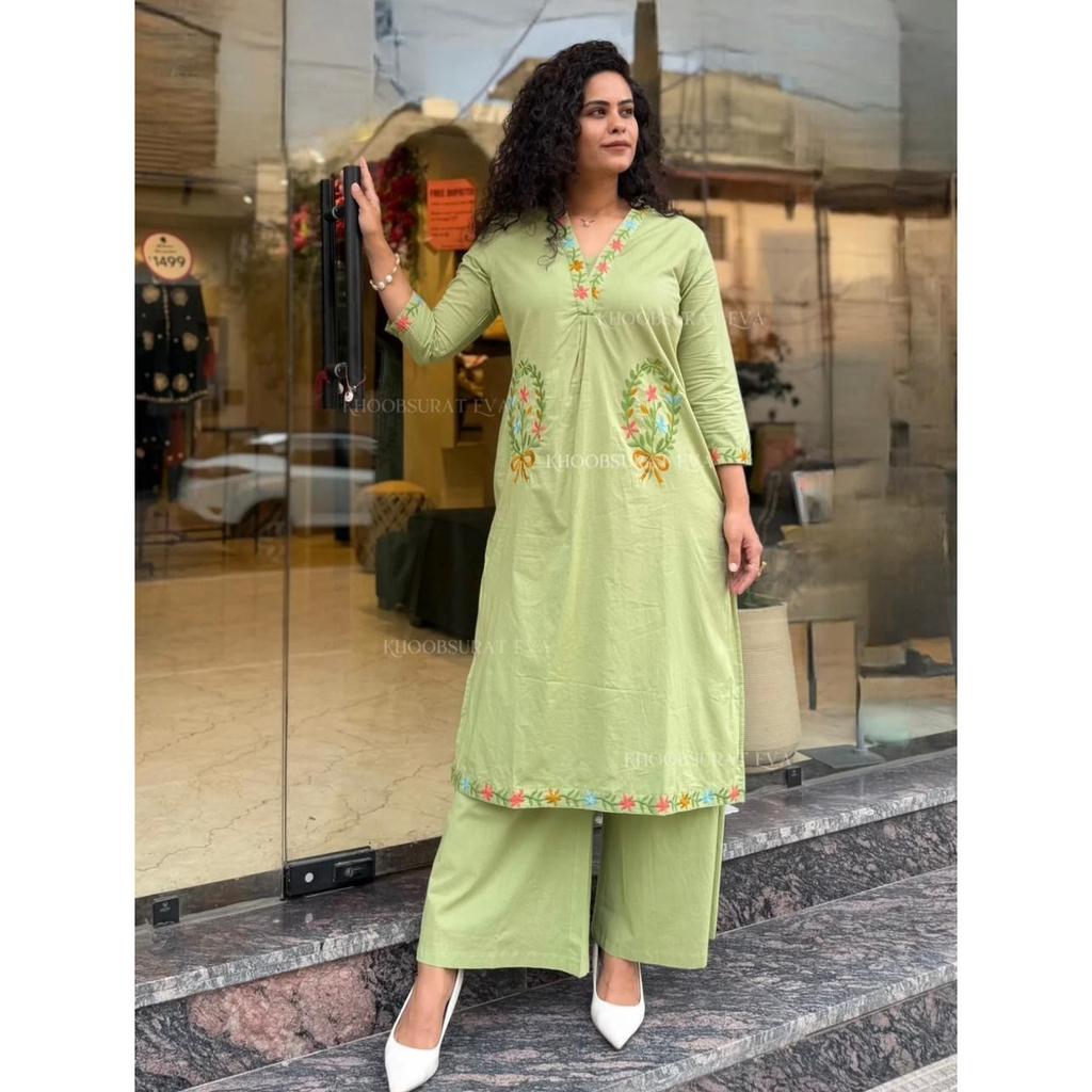 Women Office Wear Aline Kurti Cord Set Indian Designer Ethnic Kurta Palazzo Set