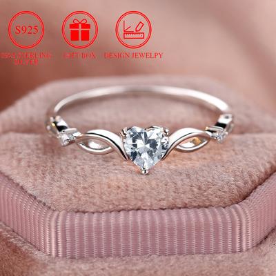 S925 Sterling Silver Love Heart Zircon Rings for Women Elegant Wedding Party Jewelry Gifts