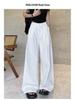 Plus Size Women's High-Waisted Wide-Leg Casual Pants - Spring/Autumn, Loose & Slimming, Floor-Length Draped Style