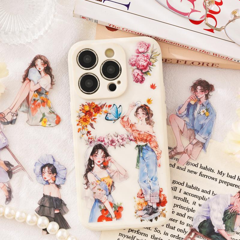100-Sheet Cute Cartoon Girl Character Sticker Adorable Designs for Hand Account Decoration DIY Crafts
