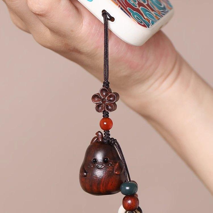 Sandalwood Cartoon Pear Inseparable Couple Mobile Phone Chain, Solid Wood Carving Crafts, Cute Pear Bag Decoration Pendant