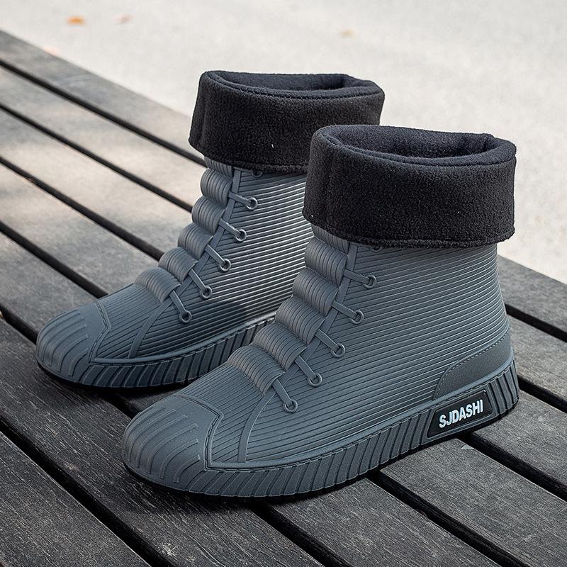 Modische Herren-Regenstiefel, Gummi-Gummistiefel, zum Reinschlüpfen bis zur Mitte der Wade, wasserdichte Arbeitsstiefel, Komfort, rote, rutschfeste Angelschuhe für Herren