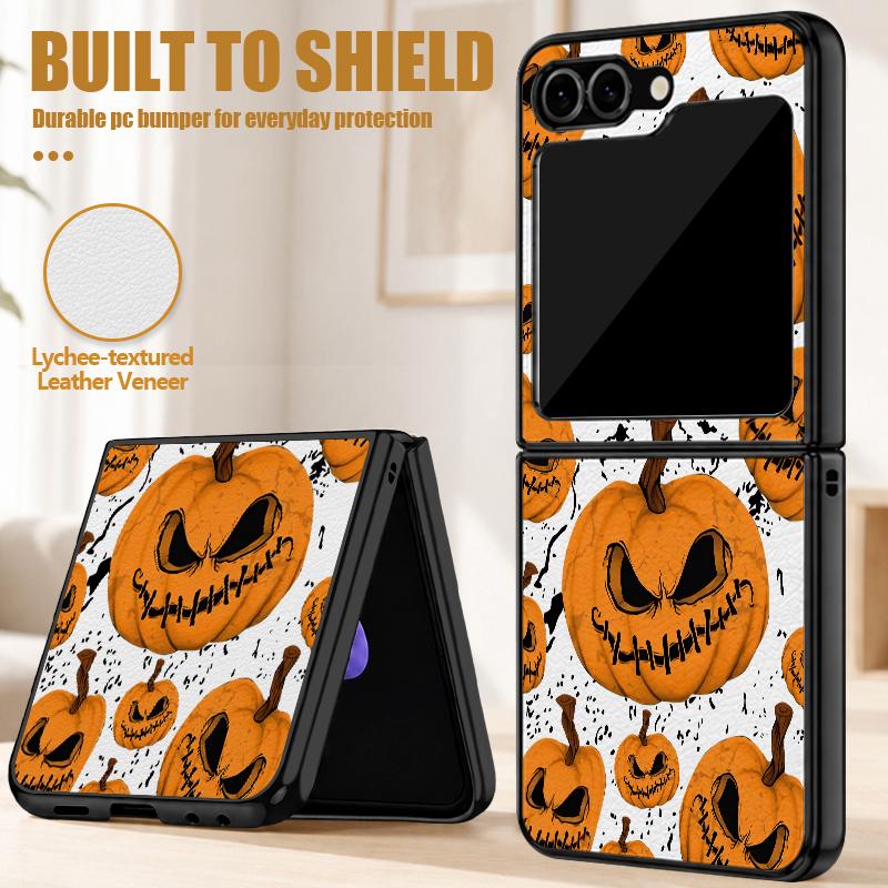 Christmas Ghost Halloween Case For Samsung Z Flip 8 7 FE 6 5 4 Hybrid Leather Skin Hard PC Bumper Cover For Galaxy Z Flip8 Flip7 Flip6 Flip5