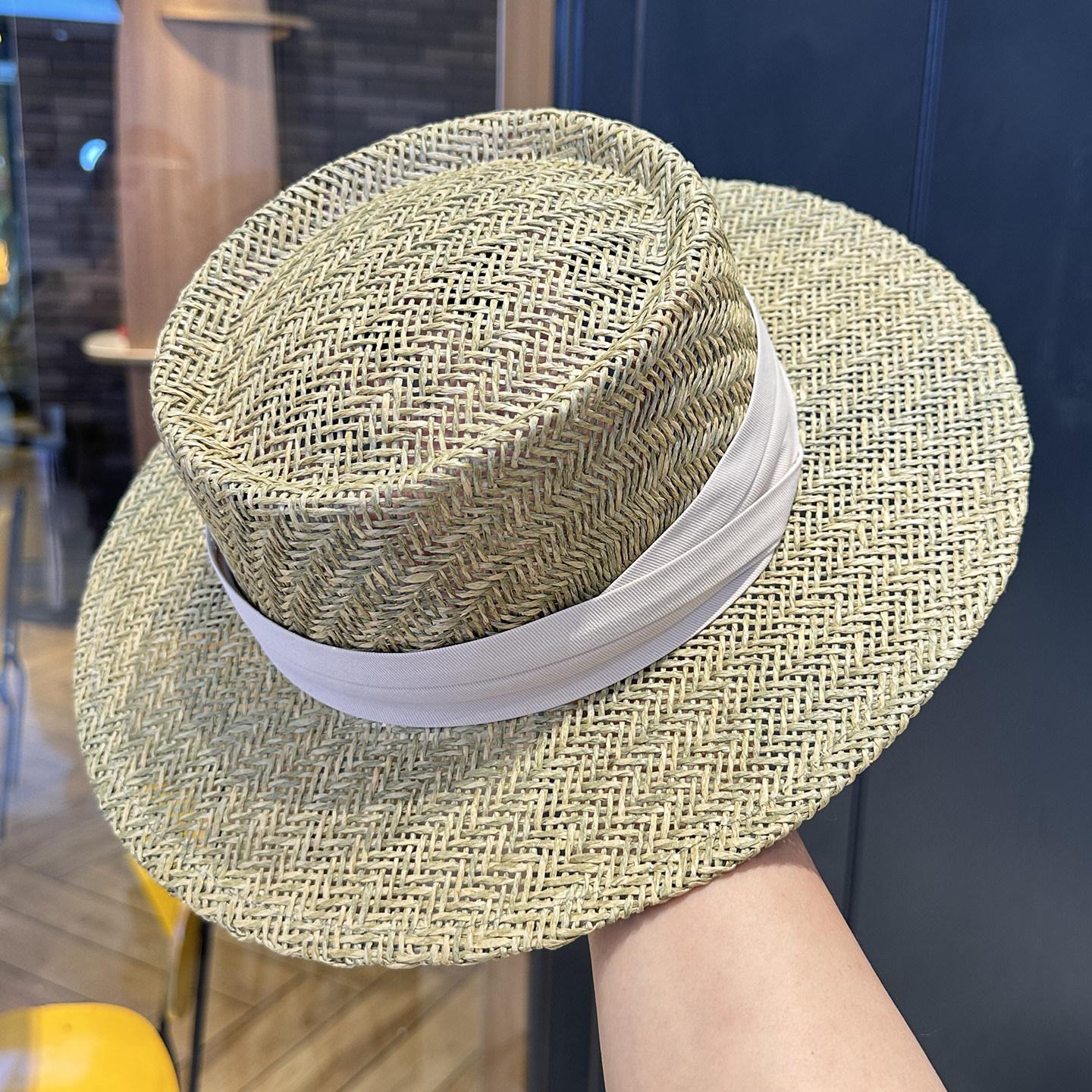 Straw Flat Top Hat Women S Straw Hat Summer Top Hat British Seaside Vacation Sun Hat Hollow Sun Hat M(56-58cm) бежевый