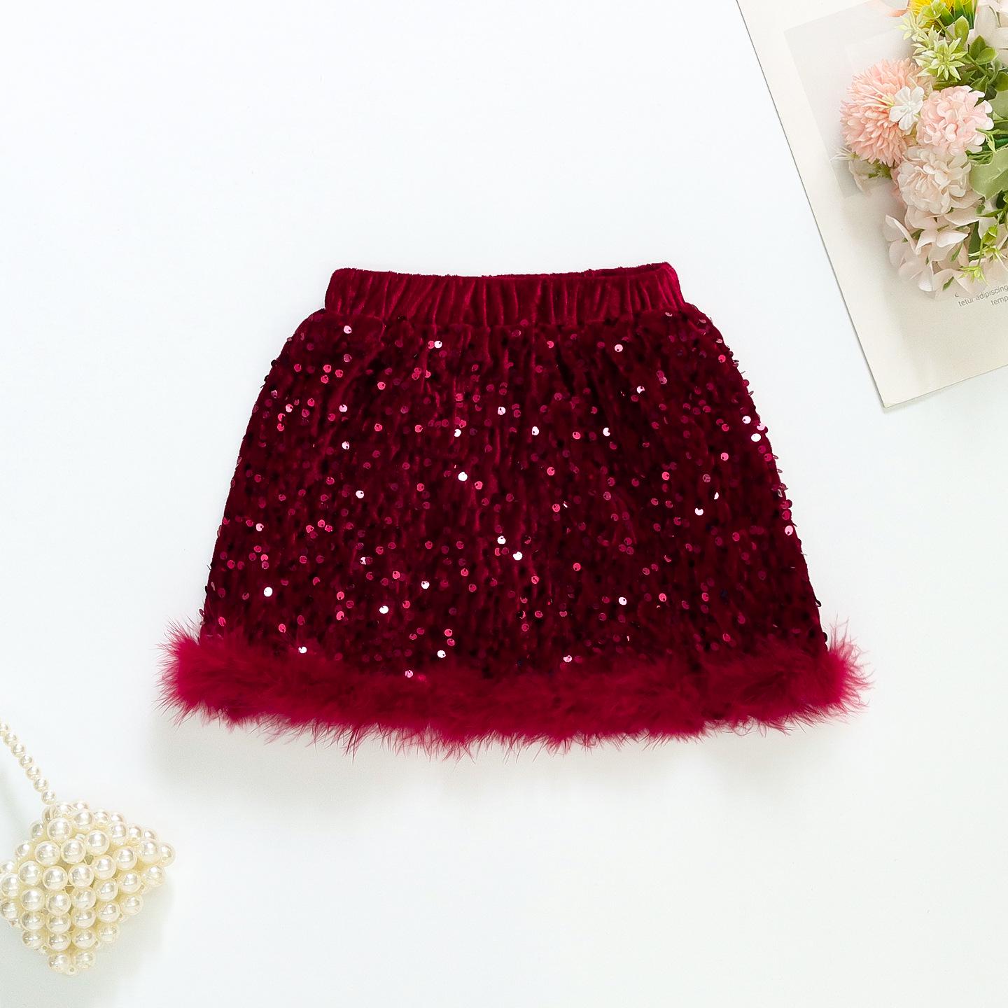 

Girls Trendy Autumn/Winter Sequin Plush Skirt – Korean Style Fashionable Fairy Half Skirt 110 cm червоний