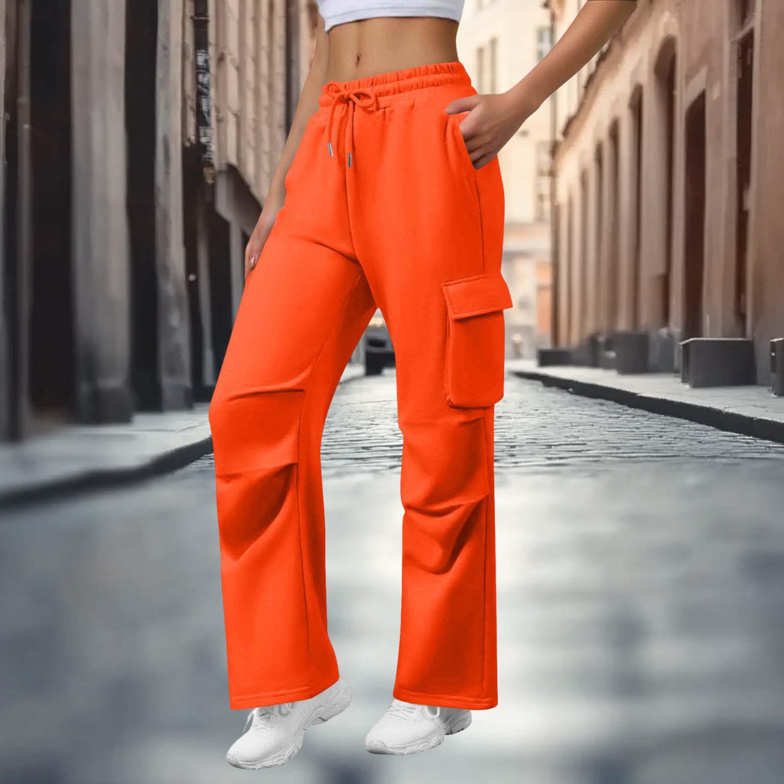 

Women s Fashion Side-Pocket Versatile Solid-Color Straight-Leg Wide-Leg Sweatpants L шафрановый