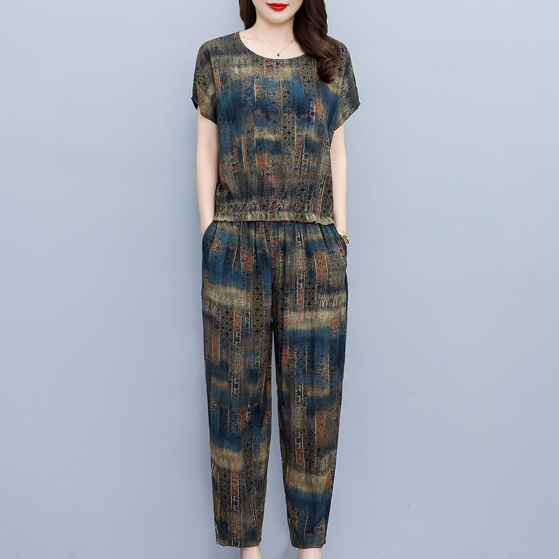 Plus Size Two Piece Sets Female Loose Elegant Pants and Blouse Set