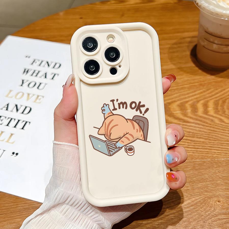 Phone Case for iPhone 11 13 14 16e 12 16 Pro Max 15 Plus Soft Shell 15Pro 14+ 13Pro 16+ Funny Cartoon Work Cat