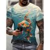 Men's 3D Color Block Goldfish Print T-Shirt Summer Ocean Sky Short Sleeve Crew Neck Casual Tee Tops