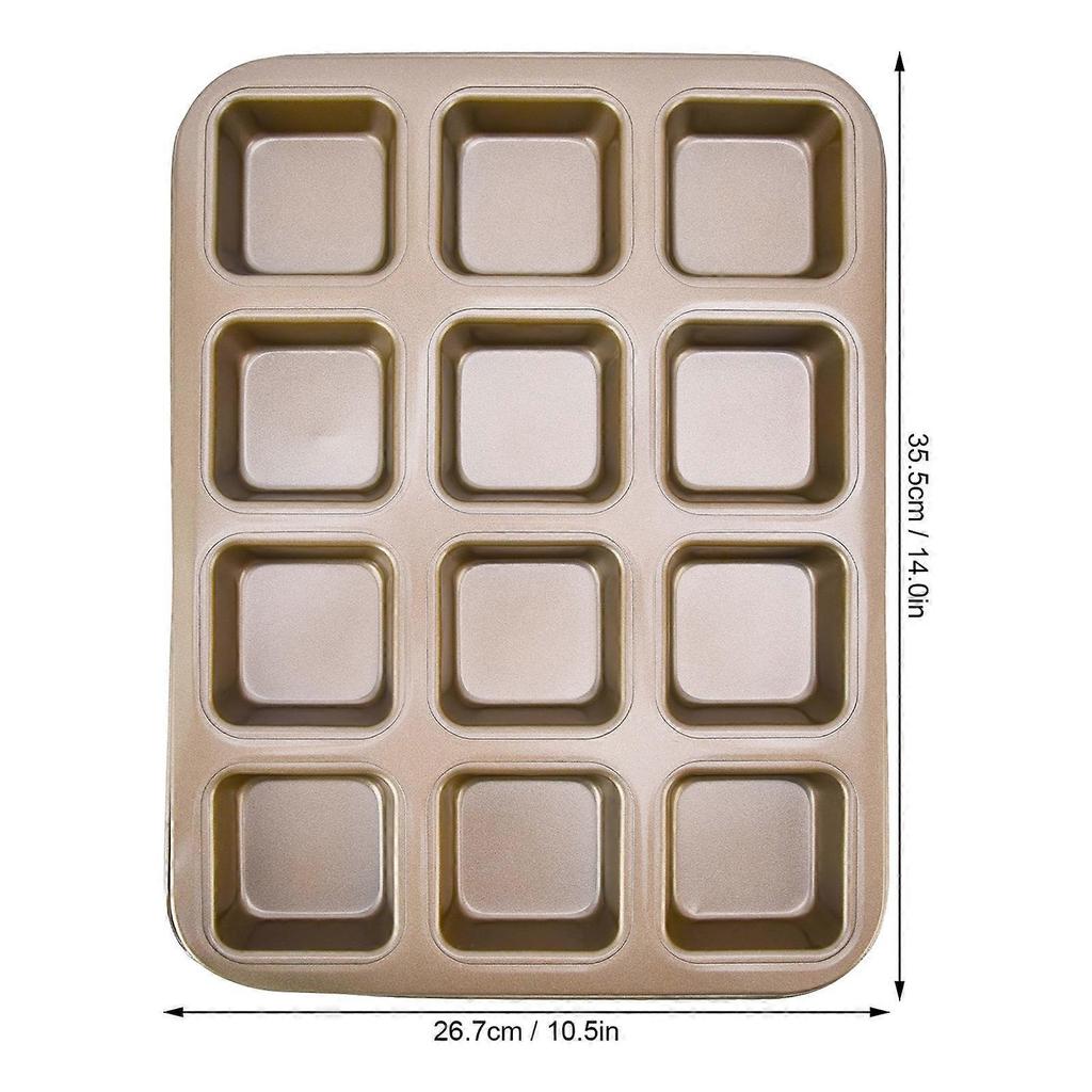 Mini Loaf Baking Pans 12 Cavity Brownie Baking Pan Carbon Steel Muffin Bakeware Cupcake Bread Divider Mold Gold