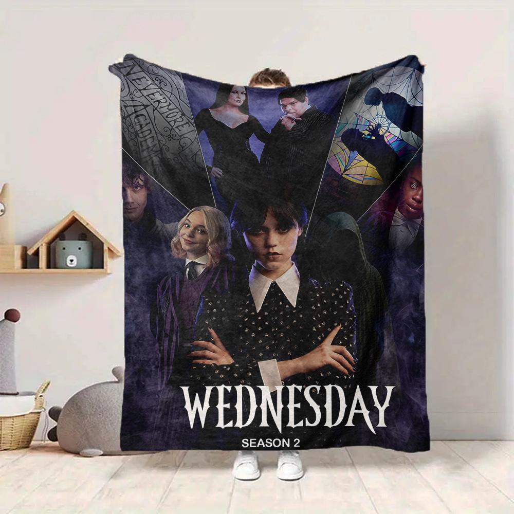 1Pc Wednesday Addams Returns Flannel Blanket, Soft And Comfortable, Casual Warm, Camping Travel, Christmas, Halloween Xmas Gift N1496