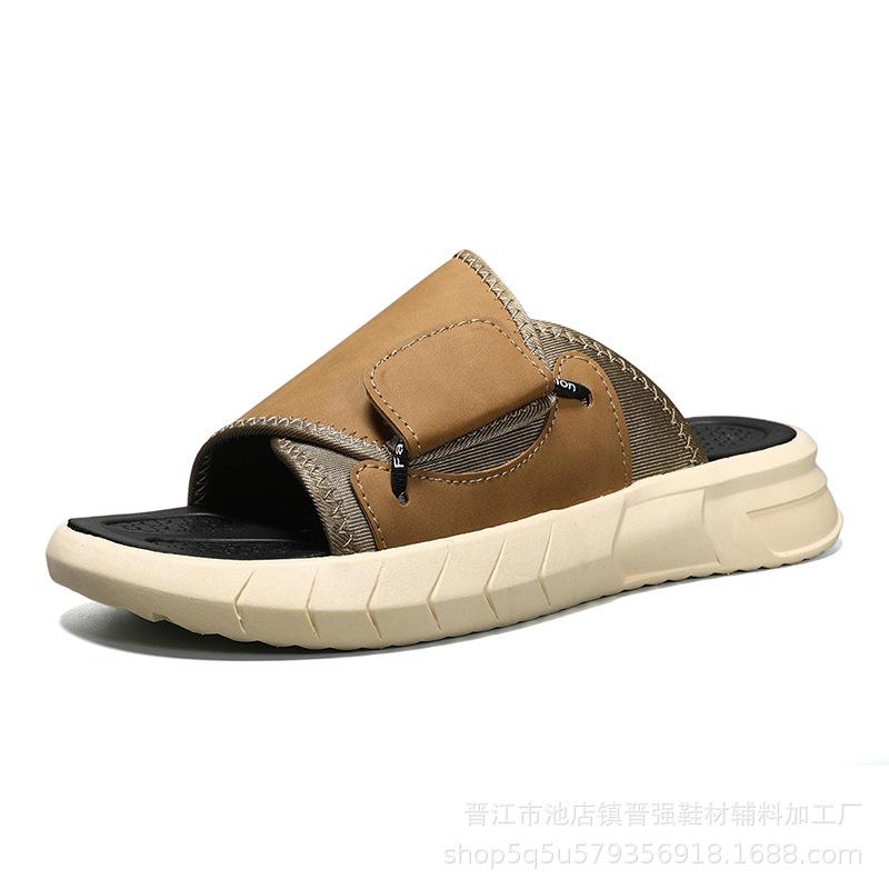 

Мужская мода одно слово прогулка на открытом воздухе мужские повседневные нескользящие сандалии на мягкой подошве дышащие модные универсальные трендовые шлепанцы 44 хаки