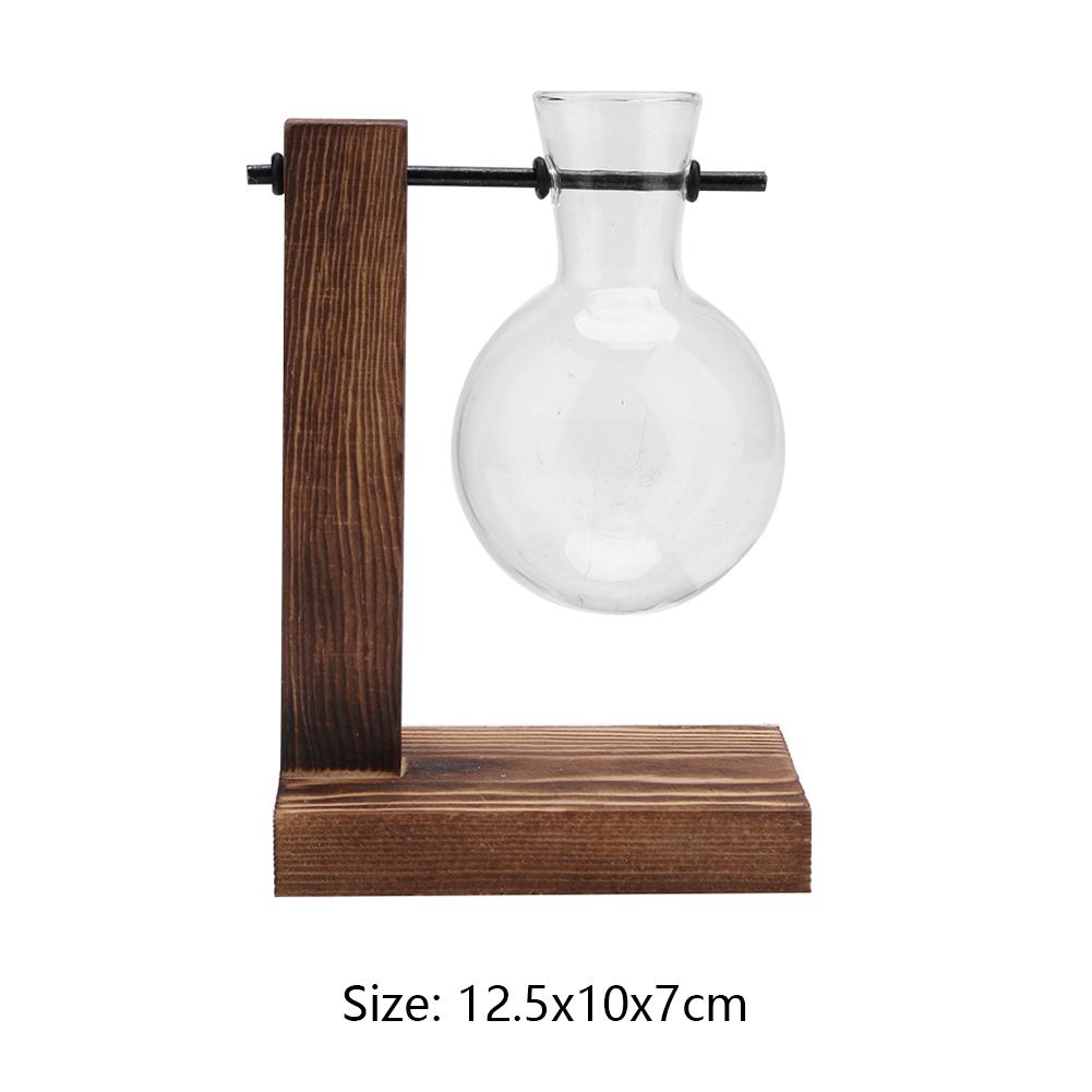 Plant Terrarium with Wooden Stand Hydroponic Planter Bulb Glass Bonsai Flower Pot Propagation Station for Indoor Home Decor