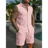 Men’s Summer Sleeveless Collared Shirt Set – Plain-Coloured Linen Casual Beach Outfit