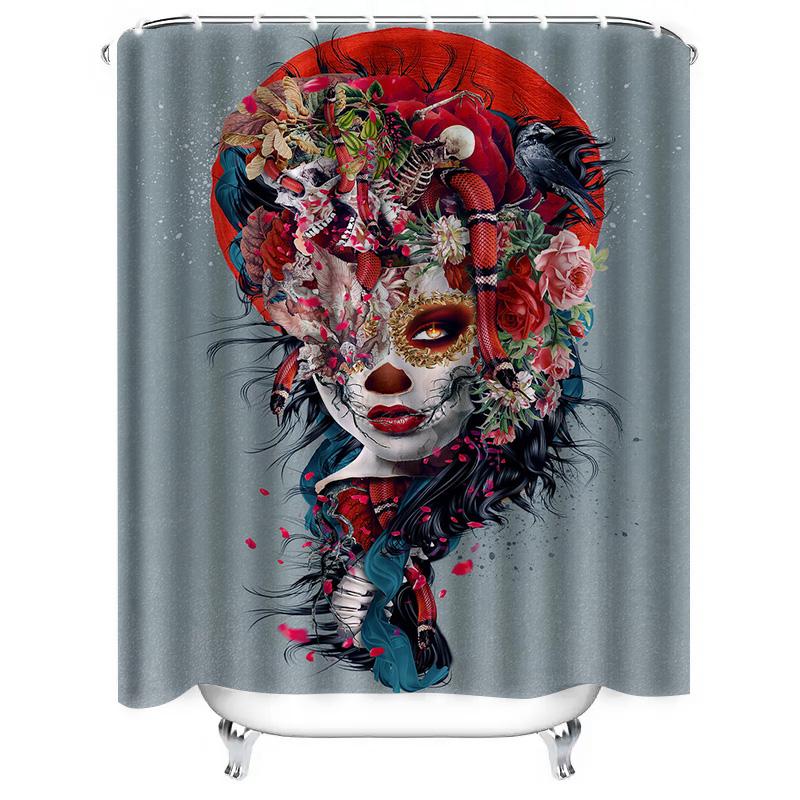 Artistic Decor Shower Curtain Featuring A Gothic Skull Woman With Red Roses Perfect For Halloween Or Day Of The Dead Celebration