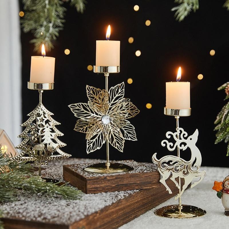 Christmas Holders Christmas Iron Art Candlestick Table Ornament Home Xmases Party Decors Decorative Stand