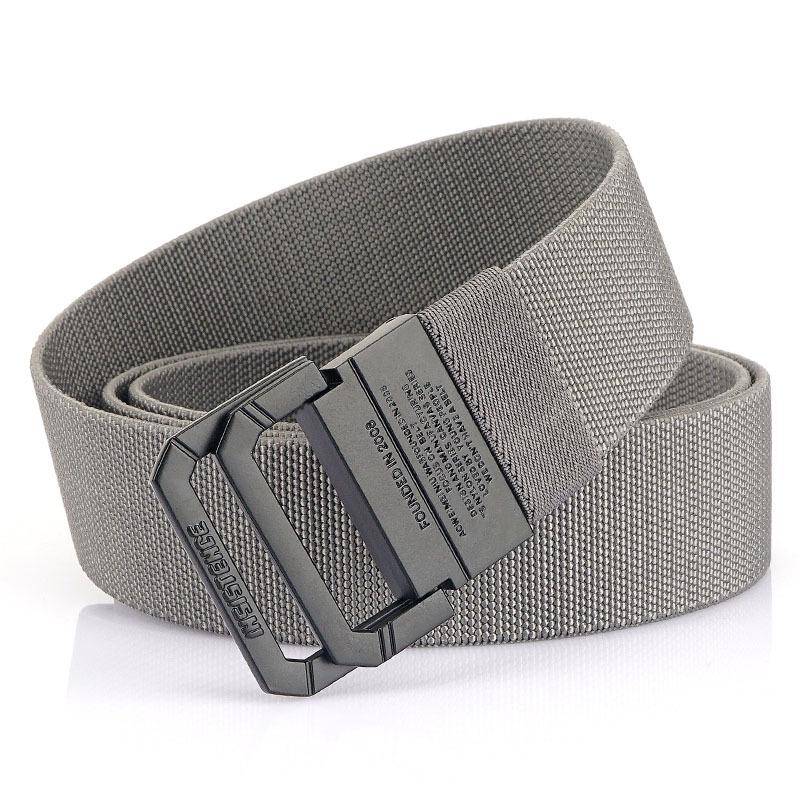 Unisex Black Metal Double Ring Buckle Elastic Canvas Belt for All Seasons