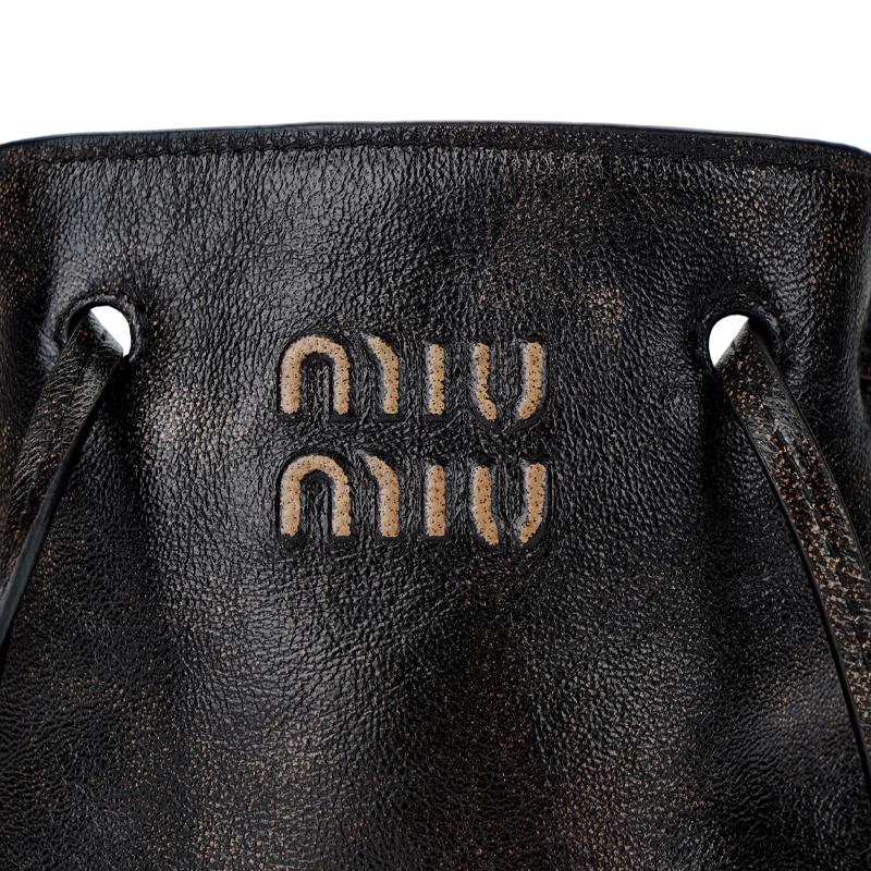 MIU MIU Nappa Embossed Letter Logo Adjustable Shoulder Strap Leather Mini Bucket Bag Women Shoulder Bags Brown 5NF460_AF6P_F0201