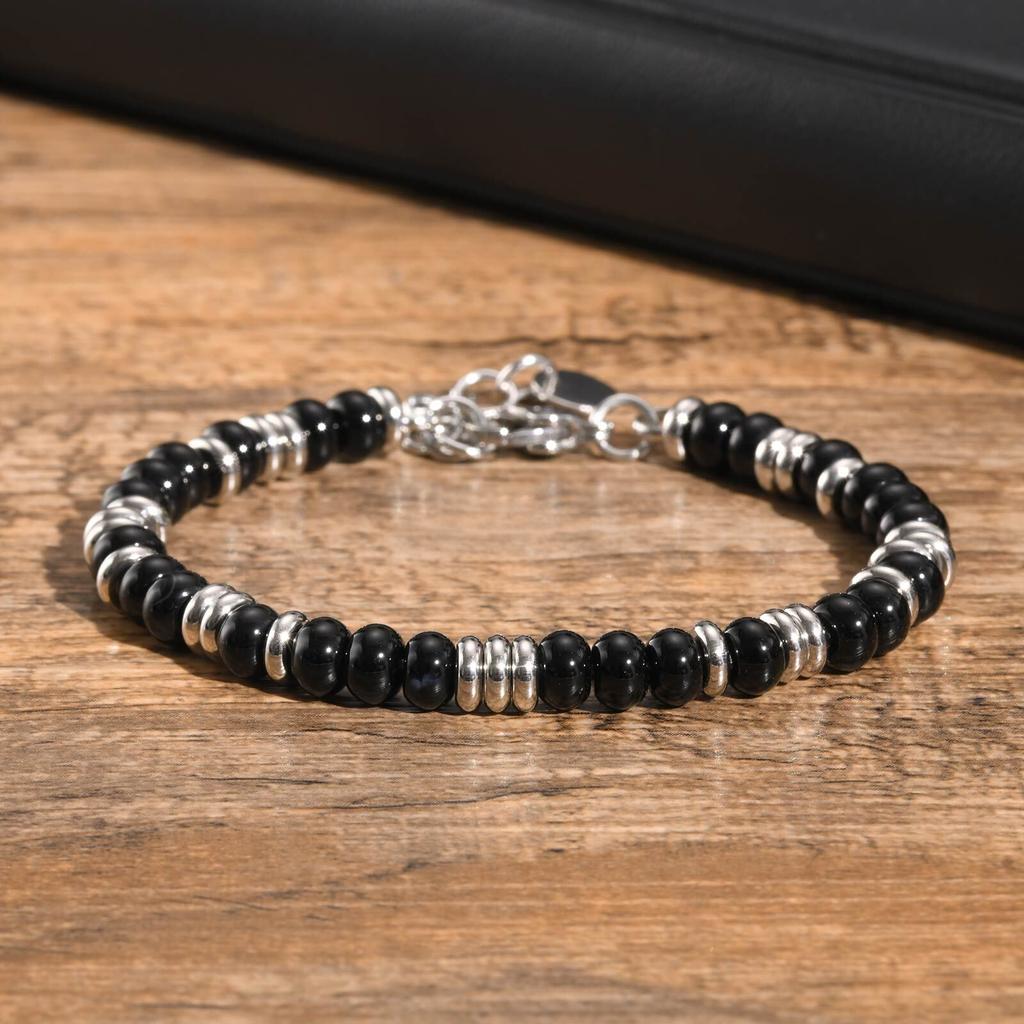 Metal Bead bracelets for Men Boys,Natural Beaded Stainless Steel Beaded Bracelets,Casual Jewelry Gifts