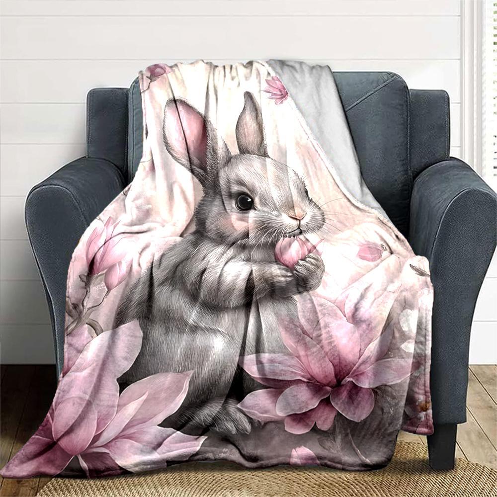 1pc rabbit flower blanket Lightweight Flannel Throw for Sofa Bed Travel Camping Livingroom Office Couch Chair