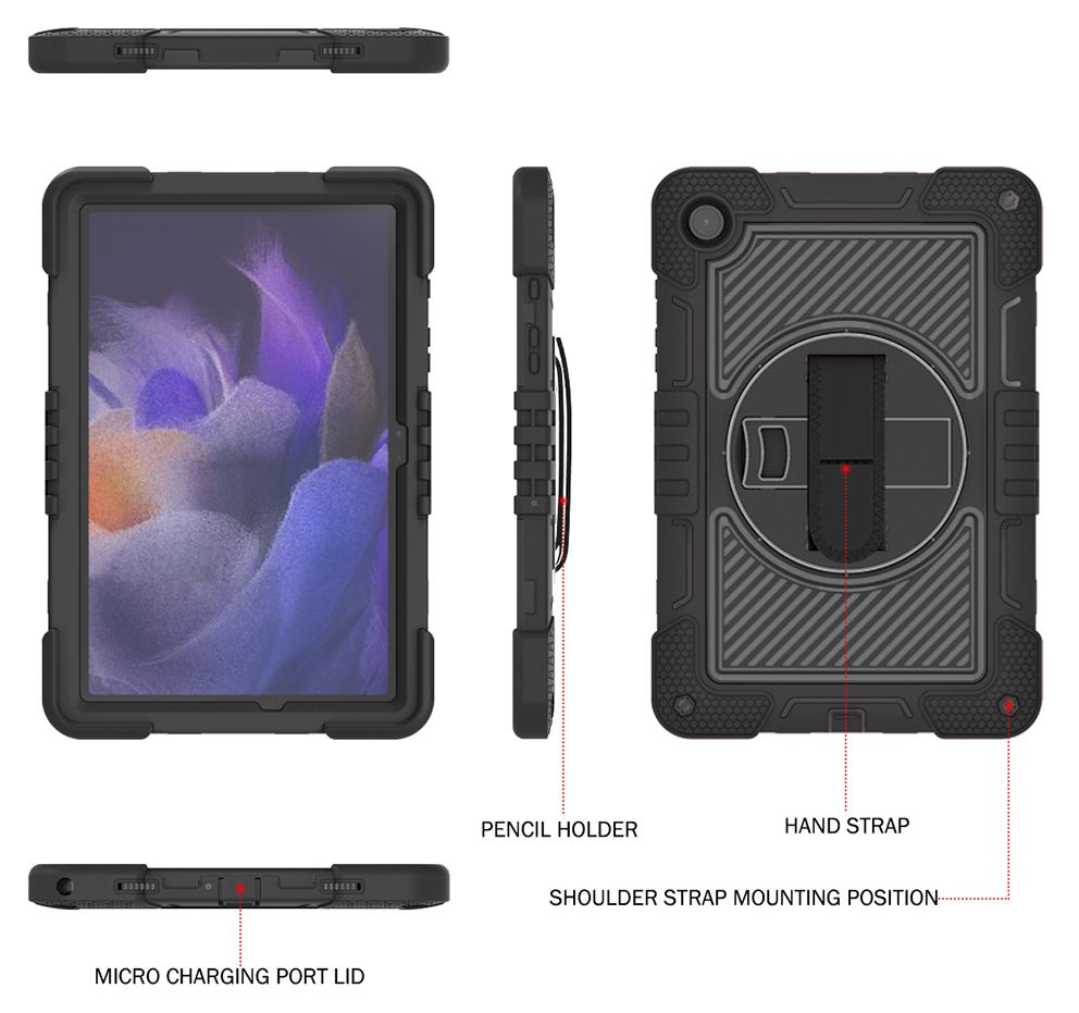 Hand Shoulder Strap Stand Case For Samsung Galaxy Tab A9 SM-X110 X115 X117 A9 Plus X210 X216B X218U 360 Rotating Cover Kids Safe