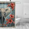 Elephant Flower Shower Curtain - Majestic Beasts In Vibrant Flowers Hanging On Living Room Wall, Bedroom Decoration - Natural