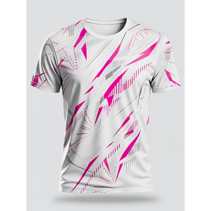 Short-sleeved T-shirt White Pink Gray Geometric Pattern Sports and Leisure Dual Use