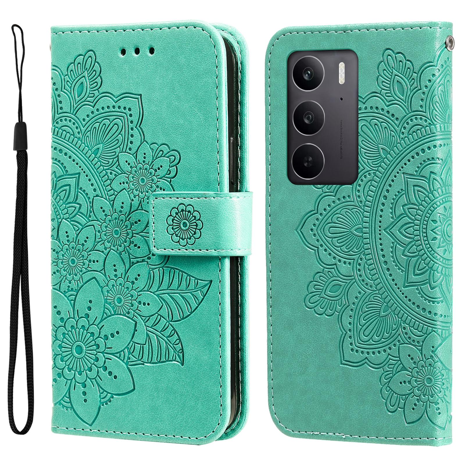 

Для Oppo A5 5G/4G/Realme C75 5G/C75 4G/C71 4G/14x 5G Чехол С цветочным узором Кожаный кошелек-подставка Чехол для телефона Green