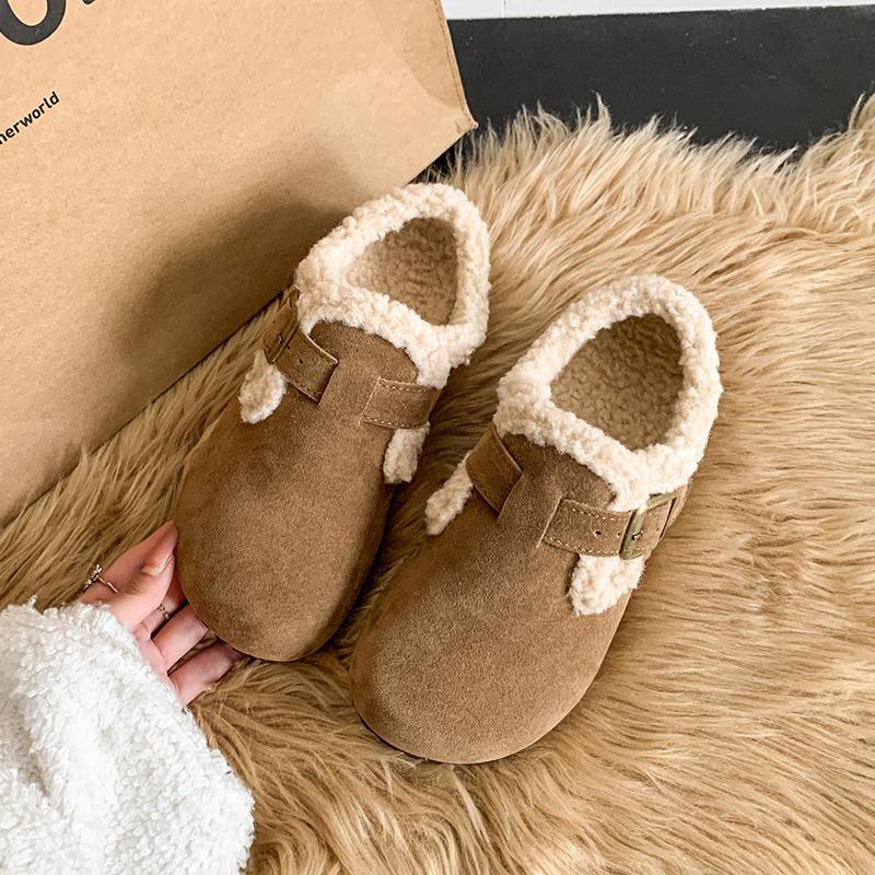 Rimocy Women's Warm Lambswool Cotton Shoes Thick Plush Comfortable Winter Shoes For Women 2024 Faux Suede Hook Loop Snow Boots