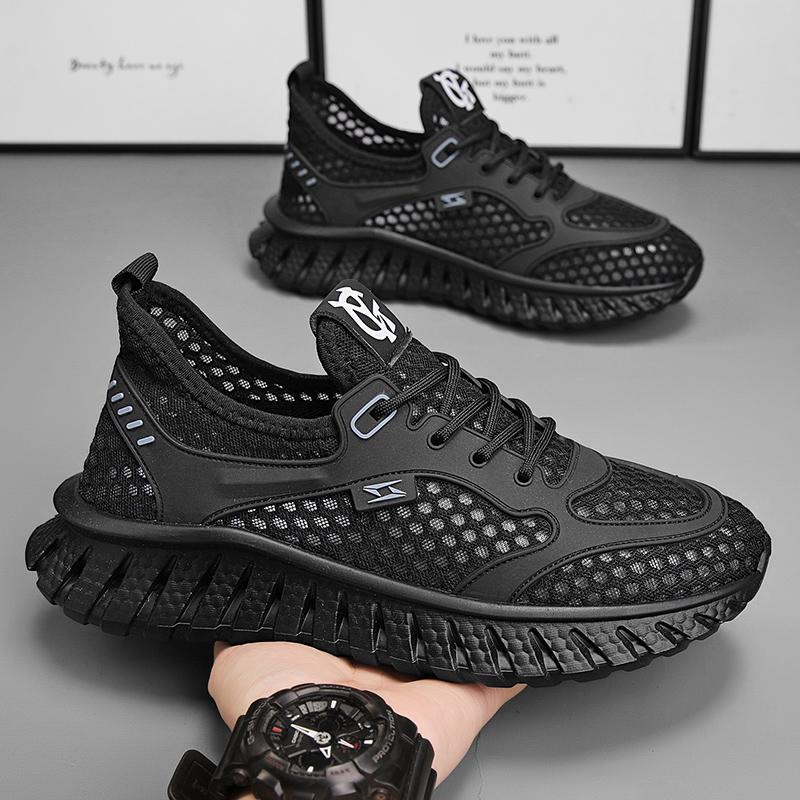 

Men s shoes 2025 summer new fashion mesh breathable casual mesh shoes lightweight thin hollow sports running trendy shoes 44 чёрный