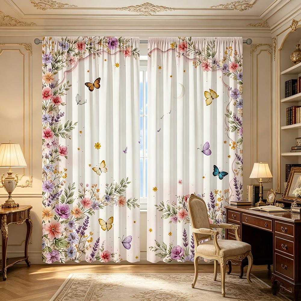 2PCS Digital Printed Curtains, Dream Mirror Colorful Flowers Psychedelic, Window Drapes for Living Room Bedroom Home Decoration