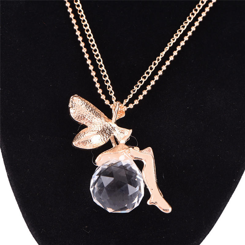 Fashion Women Fairy Angel Wing Crystal Pendant Long Chain Sweater Necklace Gift Fashion Women Fairy Angel Wing Crystal Pendant Long Chain Sweater Necklace Gift