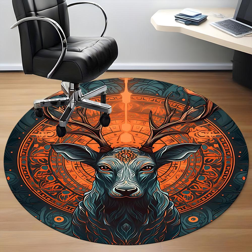 1pc Deer Mandala Office Round Area Rug, Under Office Chairs Bedroom Living Room Home Decor, Room Deco