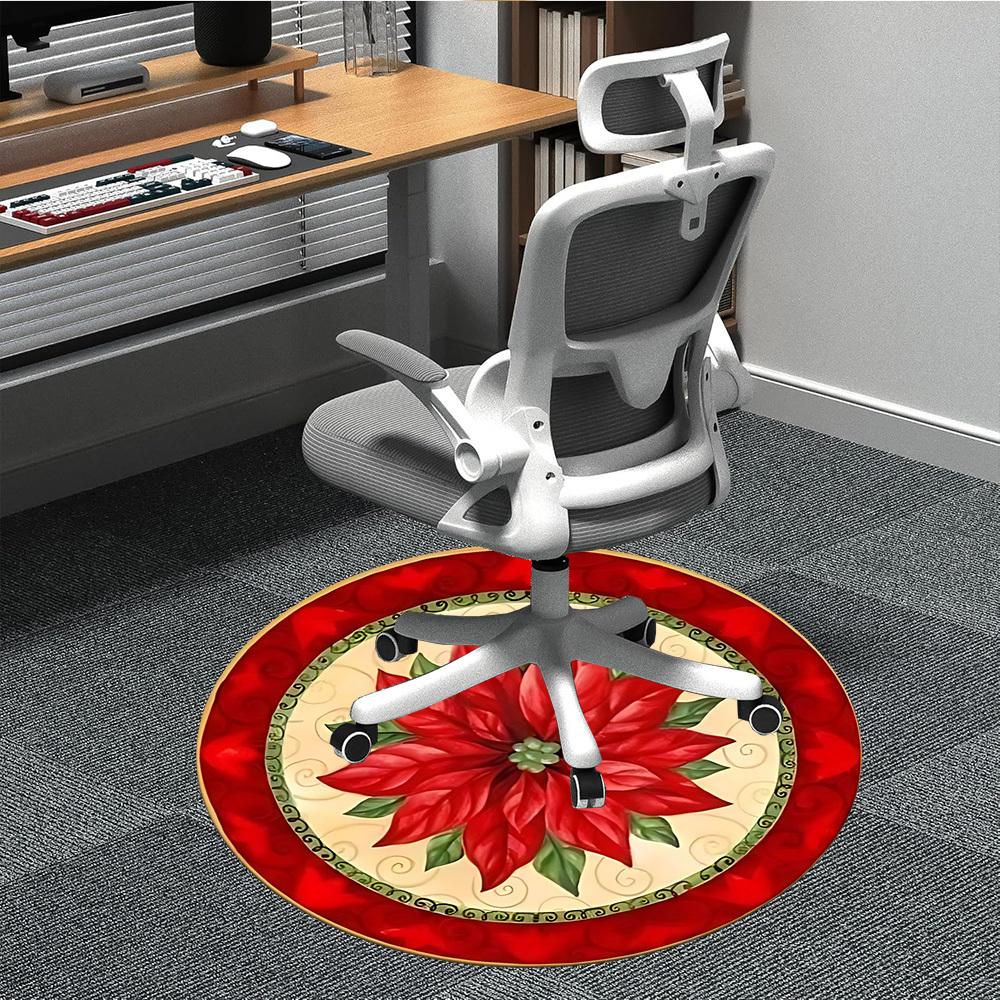 

1pc Christmas Poinsettia Design Chair Carpet for Office Non-Slip, Machine Washable Rug for Office - Holiday DecorMachine Made yy25102 80cm by 80cm