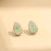 New Chinese jadeite gourd stud earrings women's light luxury fashion trimmed zircon earrings niche high-end versatile earrings