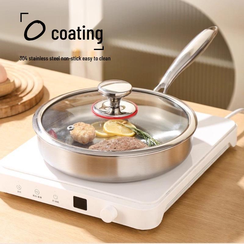 Stainless Steel Non-stick Flat-bottom Frying Pan - Food-grade Omelet & Steak Pan