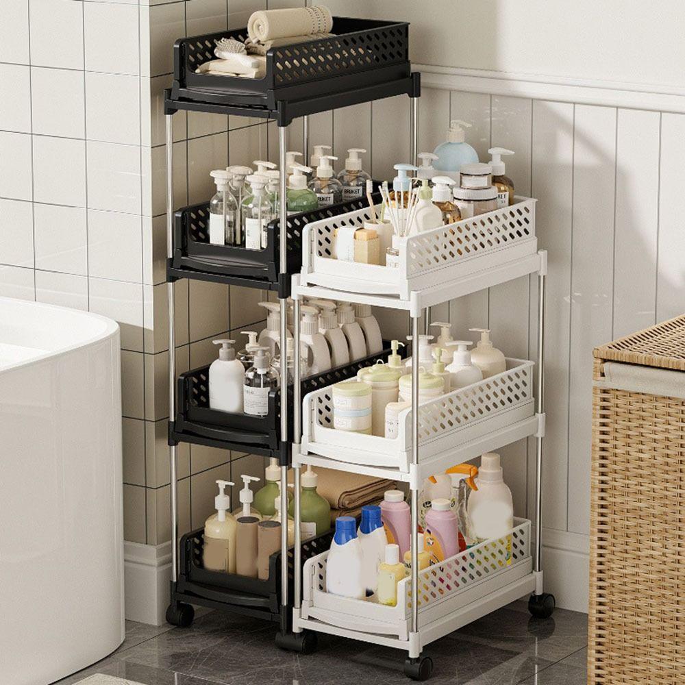 Plastic 2/3/4 Tiers Rolling Cart Space Saving Multi-Layer Storage Rack Bathroom