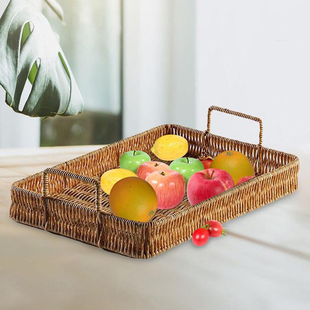 Rectangular Hand Woven Serving Tray Multipurpose Decoration Vegetables Holder Kitchen Organizer Crafts for Coffee Table Home
