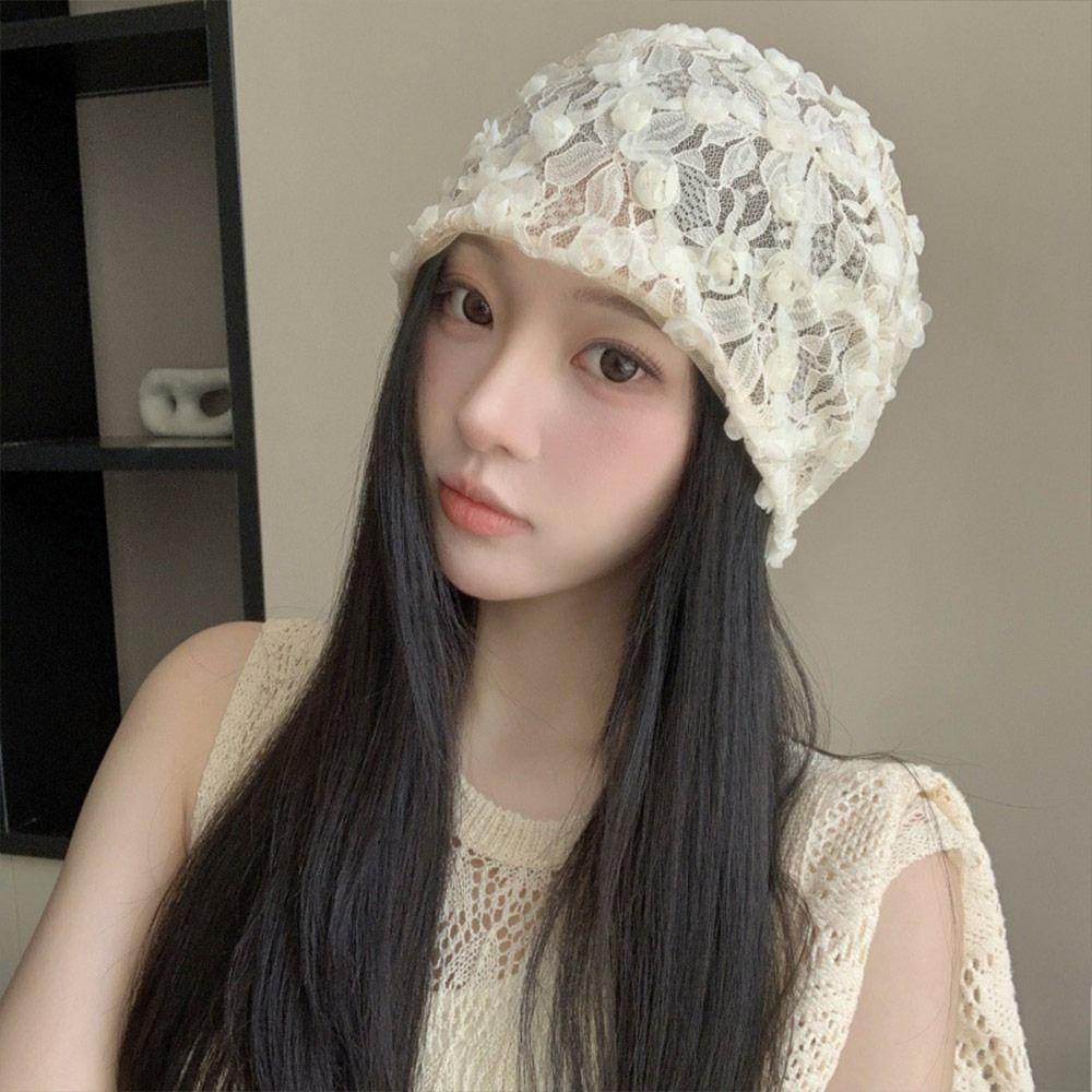 Lace Flower Stacked Hat Thin Soft Pullover Hat Creative Cap  Spring Summer